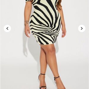 Fashion Nova Zebra Print Mini Dress - Black and Cream